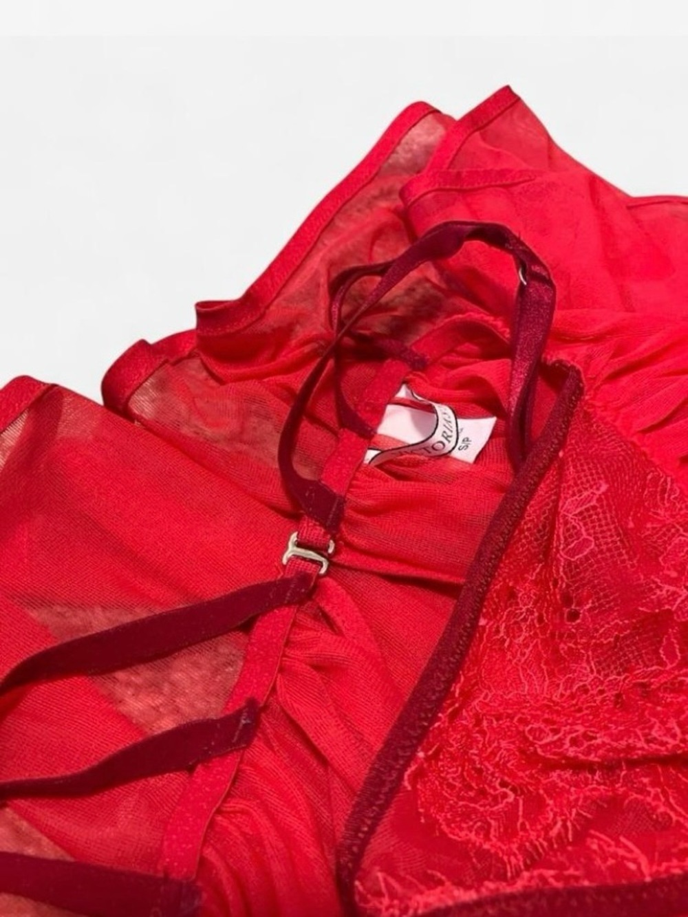 Victoria's Secret Y2K Sheer Mesh & Lace Babydoll Chemise Red Size S - Picture 7 of 7